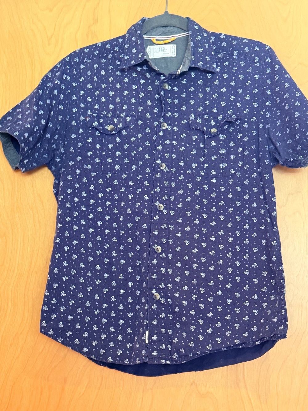 Free Planet Navy Short-Sleeve Floral Button-Down Shirt